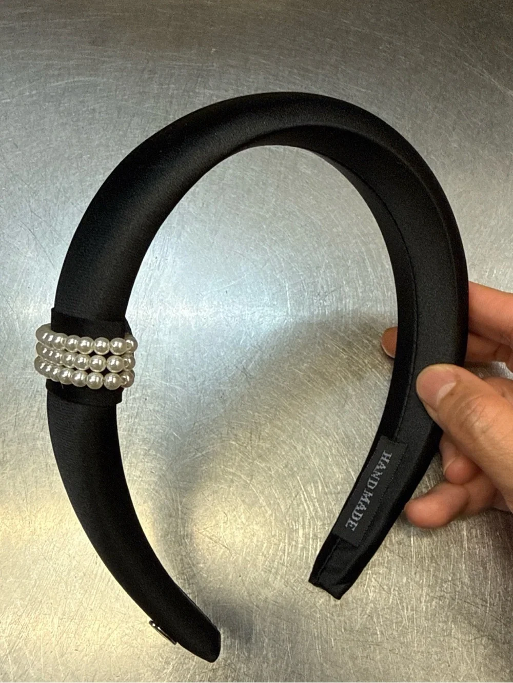 Handmade Black Pearl-Cluster Padded Headband